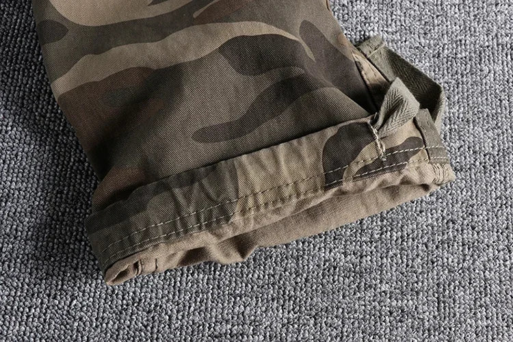 Heavyweight Camouflage Pants Men Clothing Multi-pockets Solid Color Patchworked Outdoor Trousers Retro Cargo Casual Wear Jogger