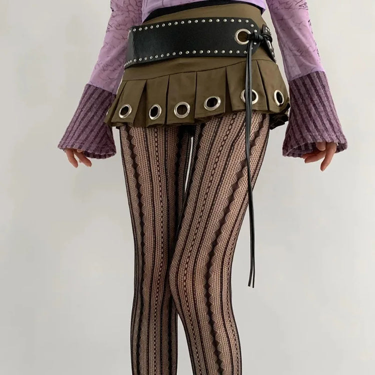 Nuovo colore marrone a strisce scavate collant donne sexy calze a rete in nylon stile High Street piccante ragazze goth malvagio collant