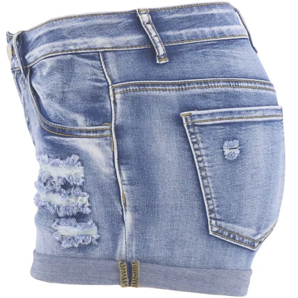 Shorts en jean fendus pour femme, taille moyenne, élastiques, avec revers, décontractés, pour la plage, à la mode, sexy, pour l'été