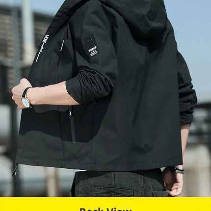 Casual Hooded Men's Jacket Youth Outerwear Spring Autumn New Style Korean Version Anti-Wrinkle Wear-Resistant Windproof Polye...