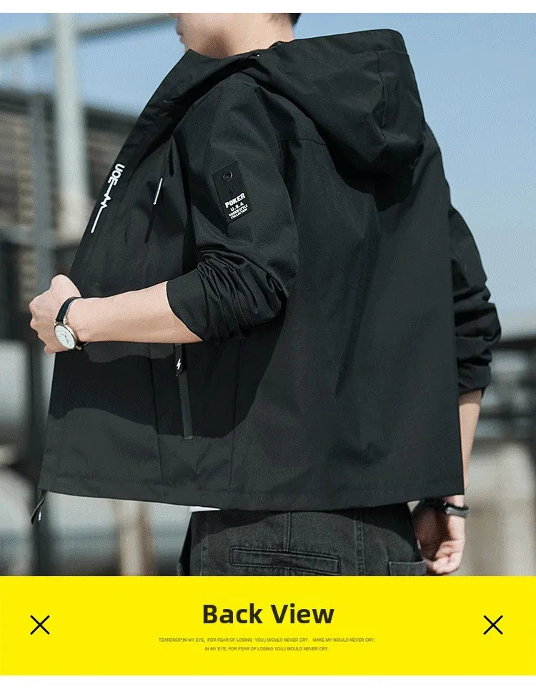 Casual Hooded Men's Jacket Youth Outerwear Spring Autumn New Style Korean Version Anti-Wrinkle Wear-Resistant Windproof Polye...