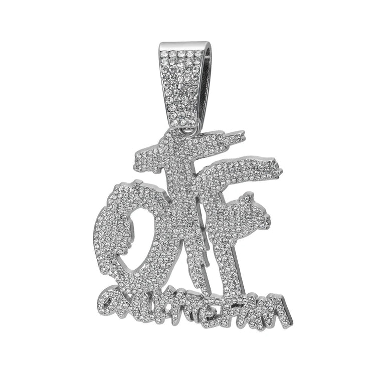 Hip Hop Fashion English Letter OTF Pendant Cuban Chain Necklace,  Suitable For Daily Wear By Men And Women , Rock Party Jewelry PlatiNum