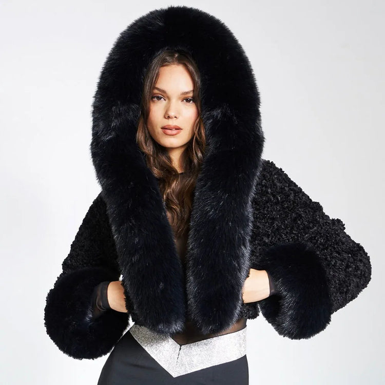 ZADORIN High Quality Faux Fur Coats Hooded Cropped White Black Faux Fur Coat Woman Clothing Fluffy Fur Jacket Winter Outerwears