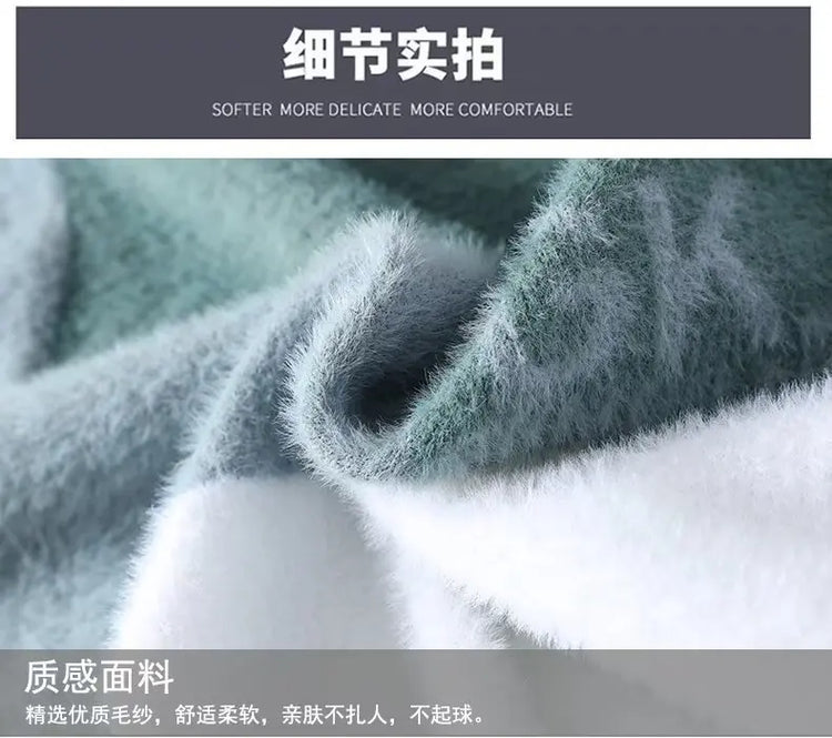 2024 New Men's Plush Sweater Pullovers Korean Winter Warm O Neck Black Sweater High Quality Cool Top Fashionable Men's Clothing