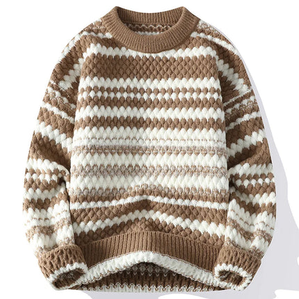 Winter Men's Loose Pullover Male Slim Fit Fashion Knitted Sweater Man Thick Warm Pull Homme Retro Stripe Sweaters