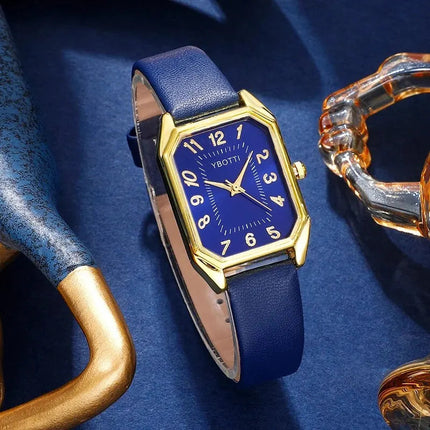 Orologi da donna quadrati di moda di lusso Orologio da polso al quarzo da donna di marca Classico semplice Femme Cinturino in pelle blu Relogio Feminino platinumshop