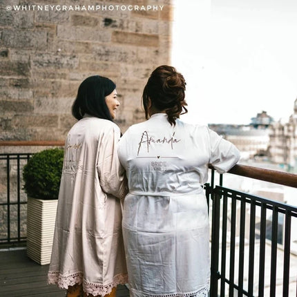 Indumenti da notte estivi personalizzati in pizzo Sposa e damigella d'onore Abito da sposa Abito personalizzato Champagne Kimono Accappatoio in seta Abito da notte in raso