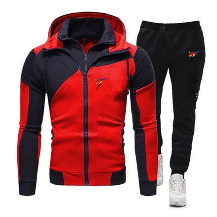 2025 Spring Autumn WTF World Taekwondo Federation Print Men's Popular Splicing Zip Hoodies+Solid Color Drawstring Sweatpants Set PlatiNum