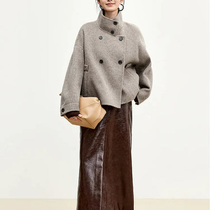 SENTUBILA 100% Wool Winter Jackets for Women Short Coats 2026 Stand Turtleneck Unlined Wool Outerwears Female Clothes W44O56626