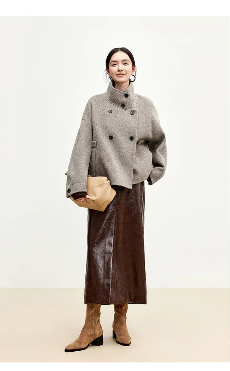 SENTUBILA 100% Wool Winter Jackets for Women Short Coats 2026 Stand Turtleneck Unlined Wool Outerwears Female Clothes W44O56626