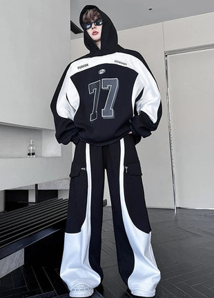 LUZHEN Street Wear Sports Two-piece Sets Men's Fashion Autumn 2025 New Color Contrast Splicing Loose Casual Pants Hoodies JY3686 PlatiNum