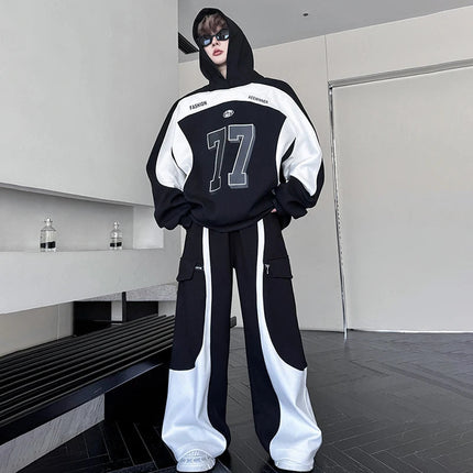 LUZHEN Street Wear Sports Two-piece Sets Men's Fashion Autumn 2025 New Color Contrast Splicing Loose Casual Pants Hoodies JY3686 PlatiNum