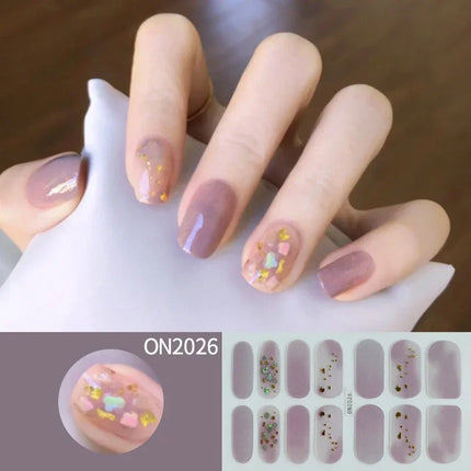 14Tips 3D Flowers Gradient Color Adhesive UV Gel Nail Stickers Fashionable Marble Pattern Nail Wraps DIY Manicure Arts Decals