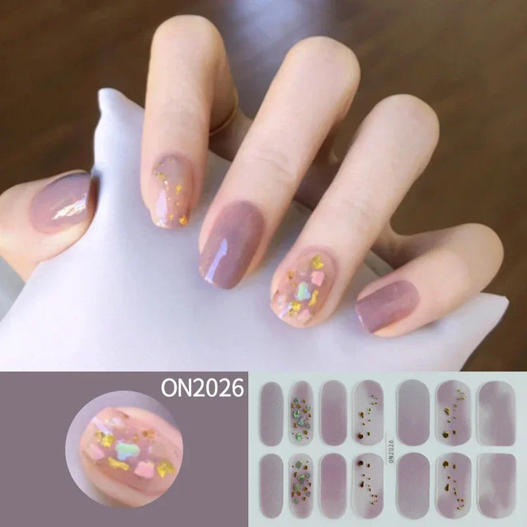 14Tips 3D Flowers Gradient Color Adhesive UV Gel Nail Stickers Fashionable Marble Pattern Nail Wraps DIY Manicure Arts Decals