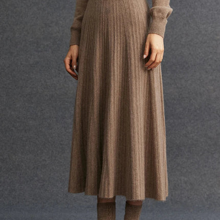 TLOML Luxury Women's 100% Cashmere Skirt Pleated Mid-Calf Skirt Autumn Winter Office Lady Grace Style Skirt Cashmere Knitwear PlatiNum