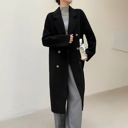 Ladies' 100% Cashmere Thick Double-Sided Extended Coat, Classic, Versatile and Fashionable for Business and Leisure