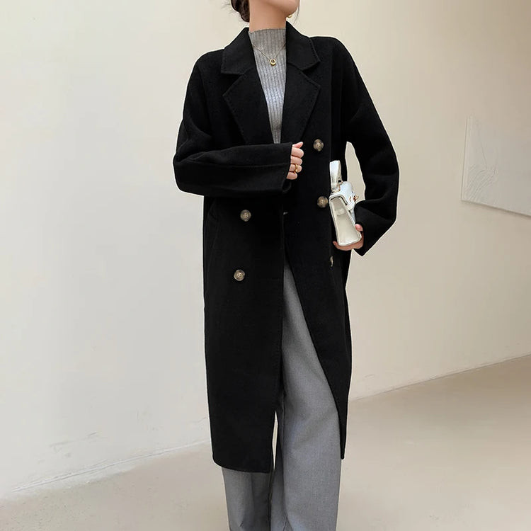 Ladies' 100% Cashmere Thick Double-Sided Extended Coat, Classic, Versatile and Fashionable for Business and Leisure
