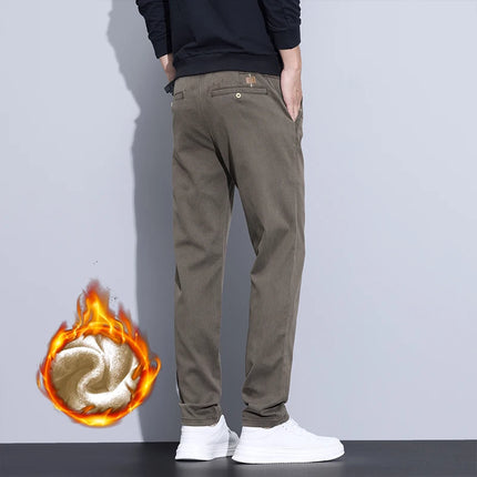 2025 New Winter Korean Thicken Men Pants Fleece Warm Casual Business Stretch Velvet Trousers Brand Plush Male Clothes Pants