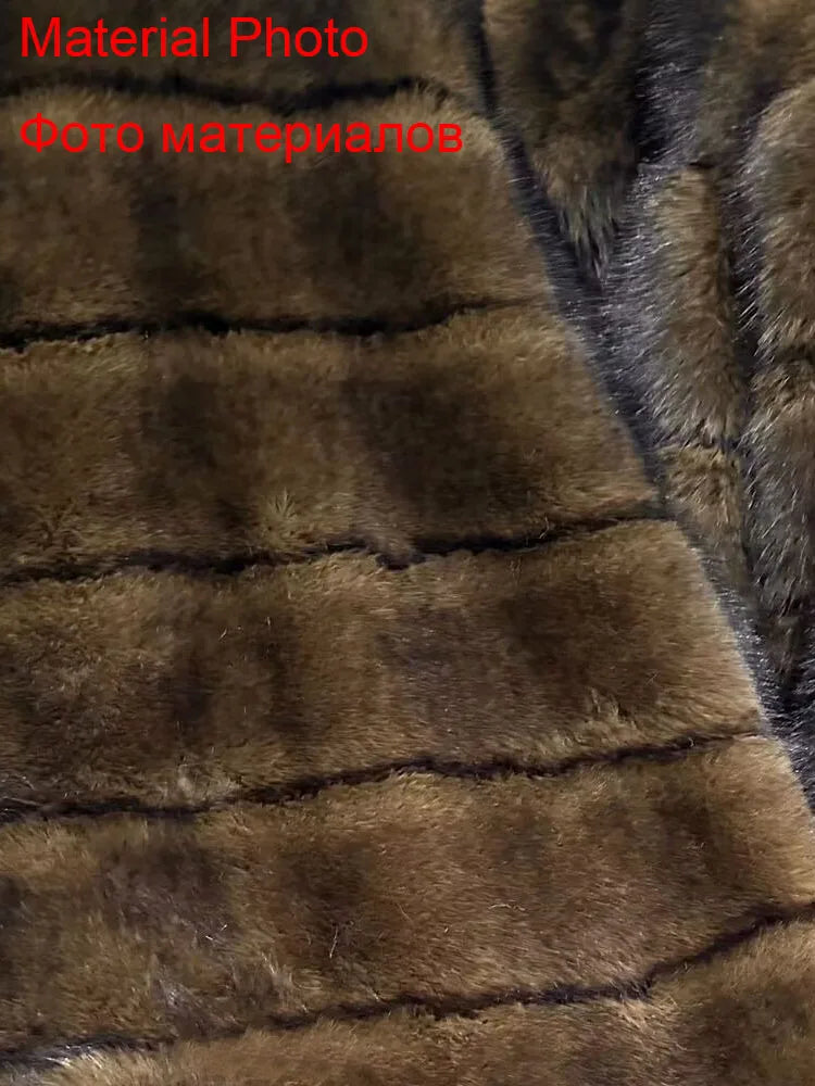 ZADORIN Luxury Winter Mink Coat Woman Stand Collar Long Brown Faux Fur Coat Woman Chic Warm Fluffy Jacket Fur Faux Coats Jackets
