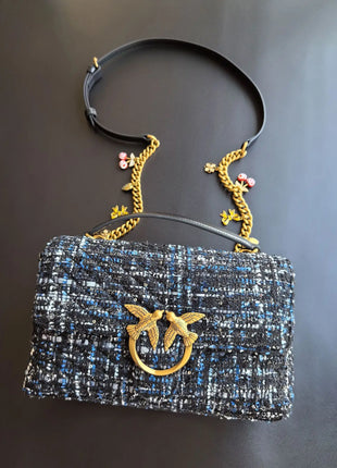 Nuova Borsa a Tracolla/Crossbody da Donna 2026 Ispirata a Pinko in Tweed con Cigno, in Vera Pelle