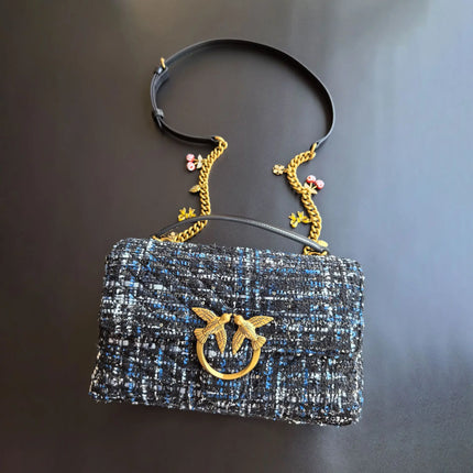 Nuova Borsa a Tracolla/Crossbody da Donna 2026 Ispirata a Pinko in Tweed con Cigno, in Vera Pelle