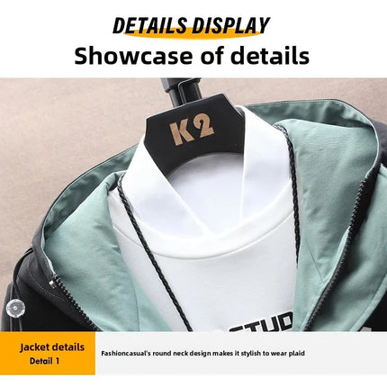 Spring Casual Men Sets Two Pieces Fashion Korean Trend Hooded Jacket + Pants Autumn Baseball Uniform Suit Man Outfit