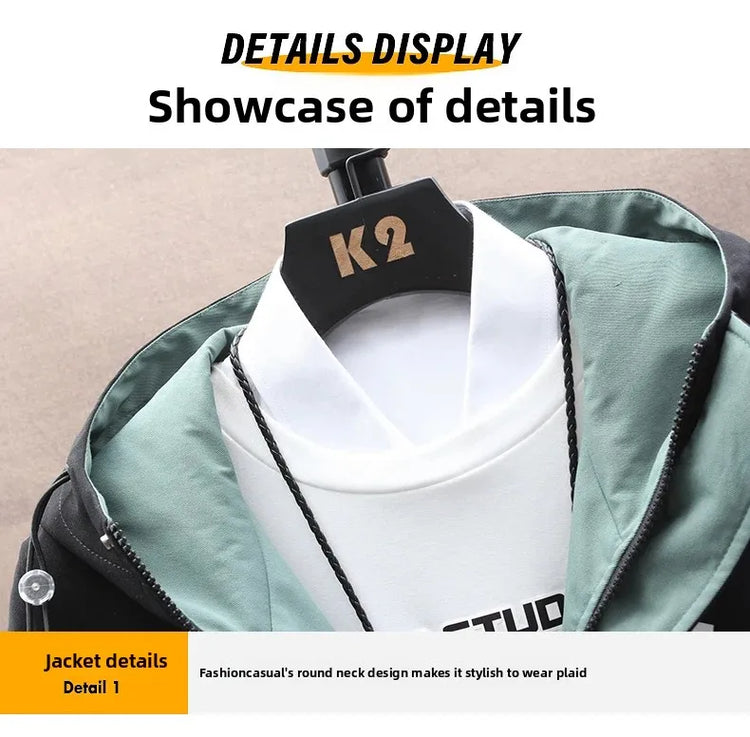Spring Casual Men Sets Two Pieces Fashion Korean Trend Hooded Jacket + Pants Autumn Baseball Uniform Suit Man Outfit