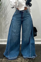 European American New Fashion Women's Spliced Casual Fashion Wide Leg Flared Jeans Streetwear Denim Pants