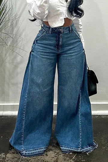 Pantaloni jeans svasati a gamba larga larghi alla moda casual impiombati da donna di nuova moda europea americana Pantaloni jeans streetwear femminili