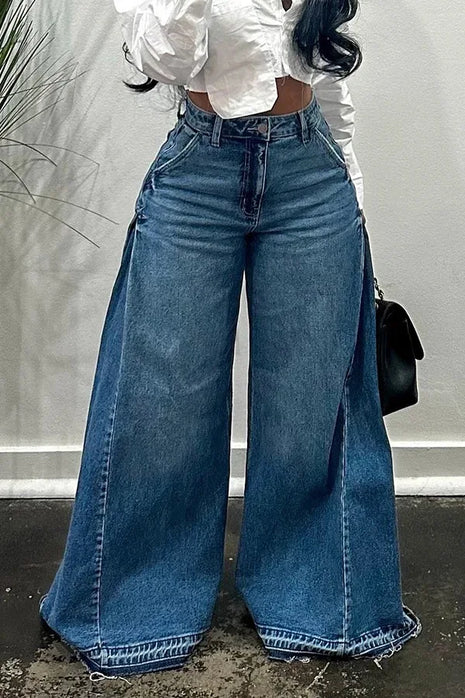 Pantaloni jeans svasati a gamba larga larghi alla moda casual impiombati da donna di nuova moda europea americana Pantaloni jeans streetwear femminili