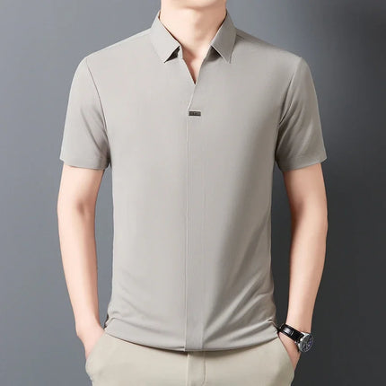 2025 New men's casual and fashionable solid color short-sleeved polo shirt comfortable and versatile summer T-shirt