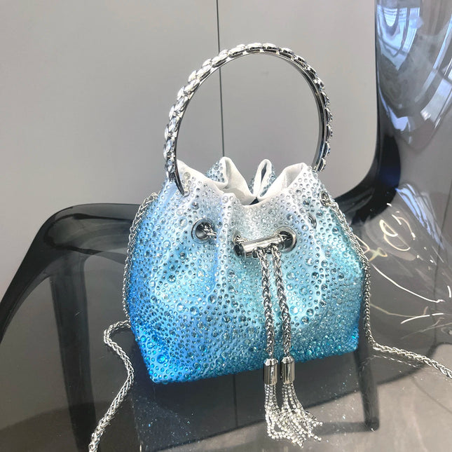 Handle Rhinestones Evening clutch Bag Purses and handbag luxury Designer shoulder bag Shiny Crystal Clutch purse bucket bag PlatiNum