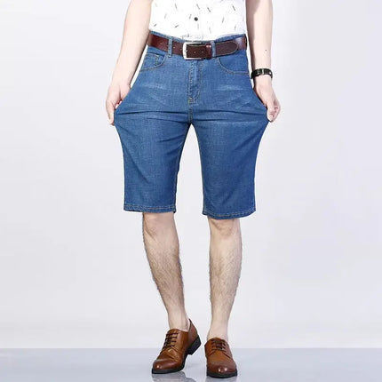 Pantaloncini di jeans da uomo estivi Pantaloni pentagramma da lavoro sottili, traspiranti, larghi e comodi Pantaloncini dritti alla moda Blu