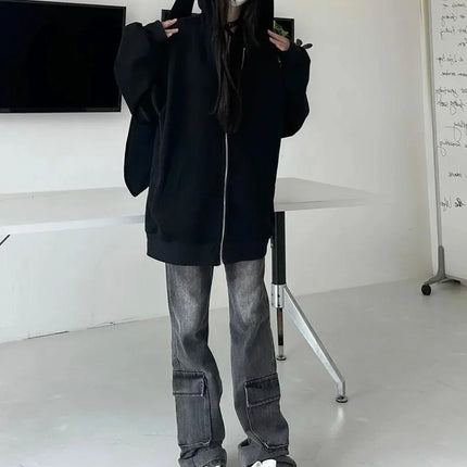 2026 Autumn Kawaii Bunny Big Extra Ears Hoodie Long Sleeve Hooded Sweatshirt Y2K Style Fashion Rabbit Oversized Zip-up Hoodies