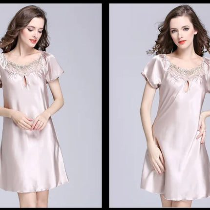 Women's Ice Silk Casual Silk Pajamas Sexy Lace Short Sleeve Women's Summer Pajamas Homewear