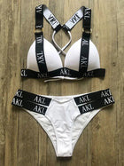 Costumi da bagno da donna Costume da bagno Push Up Bikini 2023 Mujer Lace Up Bikini Costume da bagno donna Stampa di lettere Mini Perizoma Bikini Set platinumshop