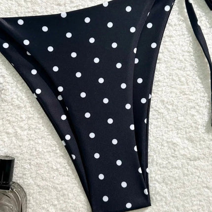 Set Bikini Sexy Nero e Bianco a Pois, Costume da Bagno Due Pezzi per Donne, Stile Americano da Spiaggia platinumshop