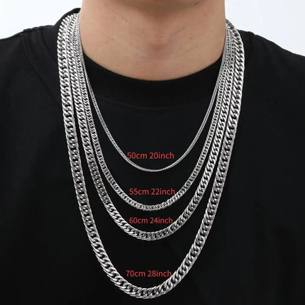 Chunky Miami Cuban Chain Necklaces for Men Women,Silver Color Stainless Steel Metal Chain Collar,Basic Classic Jewelry Gift PlatiNum
