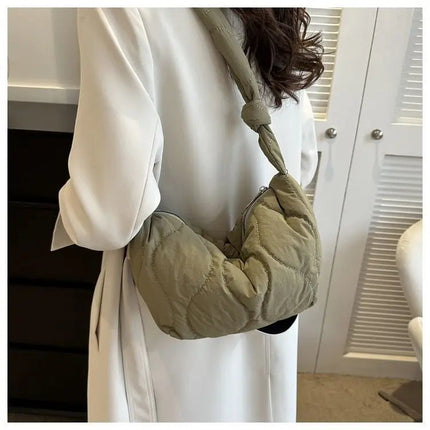 Puffer Shoulder Bag for Women Soft Down Cotton Padded Tote Handbag Purse Quilted Cross Body Bag Solid Color Bubbles Cloud Bag PlatiNum