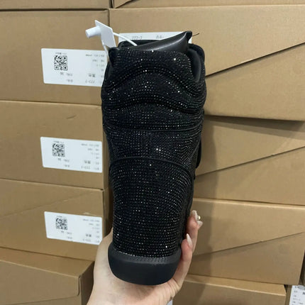 Women Rhinestone High Top Sneakers Hidden Wedge Heel Shoes Star Decor Hook & Loop Fashion Platform Ankle Boots