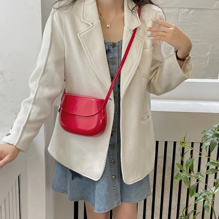 Womens Small Messenger Bag Solid PU Leather Shiny Shoulder Bag Fashion Saddle Bags Flip Buckle Phone Coin Purse Lipstick Storage PlatiNum