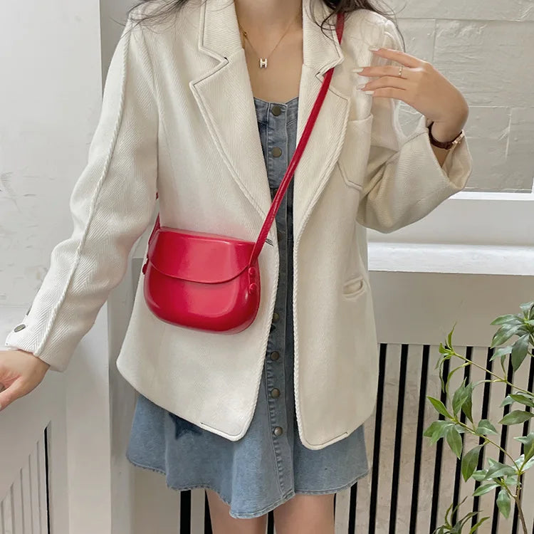 Womens Small Messenger Bag Solid PU Leather Shiny Shoulder Bag Fashion Saddle Bags Flip Buckle Phone Coin Purse Lipstick Storage PlatiNum