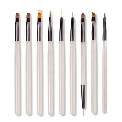9Pcs UV Gel Acrylic Nail Brush Set, Nail Tips Extension Nail Brushes 3D Carving Manicure Salon Tools 2028