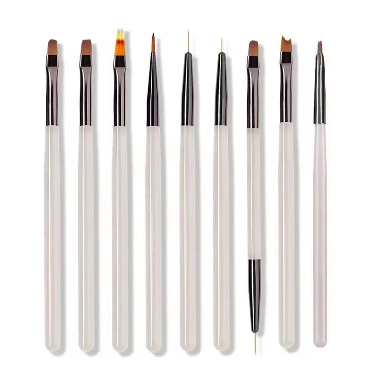 9Pcs UV Gel Acrylic Nail Brush Set, Nail Tips Extension Nail Brushes 3D Carving Manicure Salon Tools 2028
