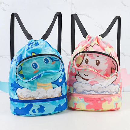Borsa da spiaggia con coulisse per bambini con separazione asciutta e bagnata, impermeabile, regolabile, per sport, nuoto, viaggi, fitness, spiaggia, borsa da nuoto per bambini