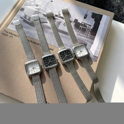 Orologio al quarzo semplice di marca per donna Orologi da donna regalo di lusso retrò Orologi da polso con cinturino in acciaio inossidabile regolabile con quadrante piccolo platinumshop