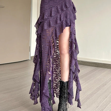 Nibber Nappe Gonne da donna Orlo irregolare Increspature multistrato Patchwork di pizzo Dolce tendenza estiva Pantaloni skinny versatili quotidiani