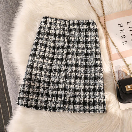 Women's Autumn Winter New Fragrant Woolen Tweed High Waisted Skirt PlatiNum