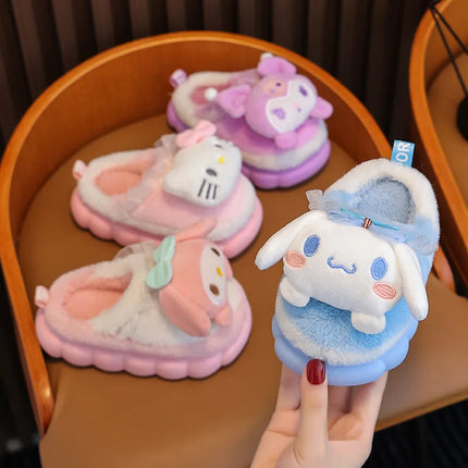 Winter Family Plush Slippers, Parent-Child Match Cartoon Indoor Home Shoes, Cozy Cotton-Lined Non-Slip Slides for All Ages