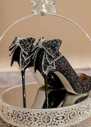 Shoes for Woman 2025 Silver Women's heeled Summer Footwear Wedding Bride Shoe Rhinestone Pointed Toe Super High Heel Diamond PlatiNum